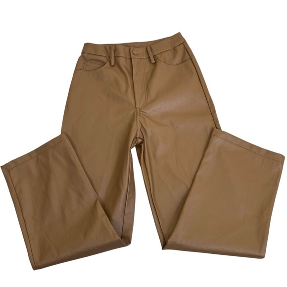 PacSun 90s Faux Leather Pants Straight Leg High Rise Mom Pants Camel Tan Sz S - Picture 10 of 16